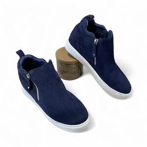 Steve Madden Silya Wedgie High Top Blue Suede Sneaker Women’s 9.5 Side Zippers